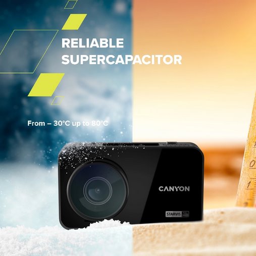 CANYON kamera do auta DVR25GPS,WQHD@60fps,CMOS sensor Sony,úhel 140°,Wi-Fi,USB-C,detekce pohybu,noční vidění