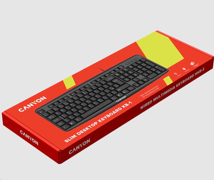 CANYON klasická USB klávesnice, omývatelná, černá