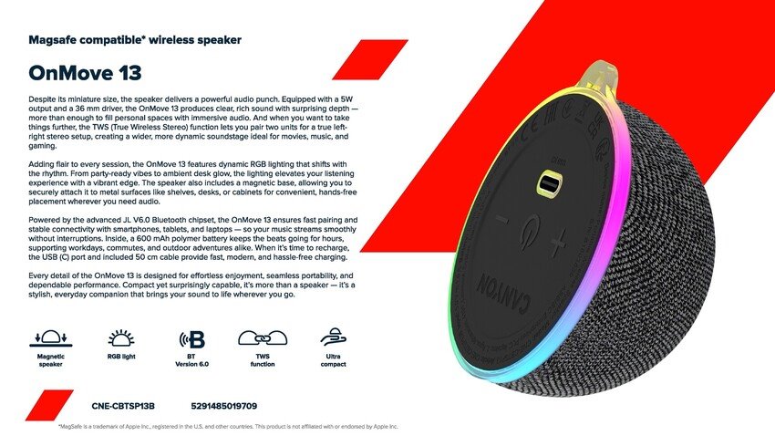 CANYON Magnetic BT speaker OnMove 13 5W Black