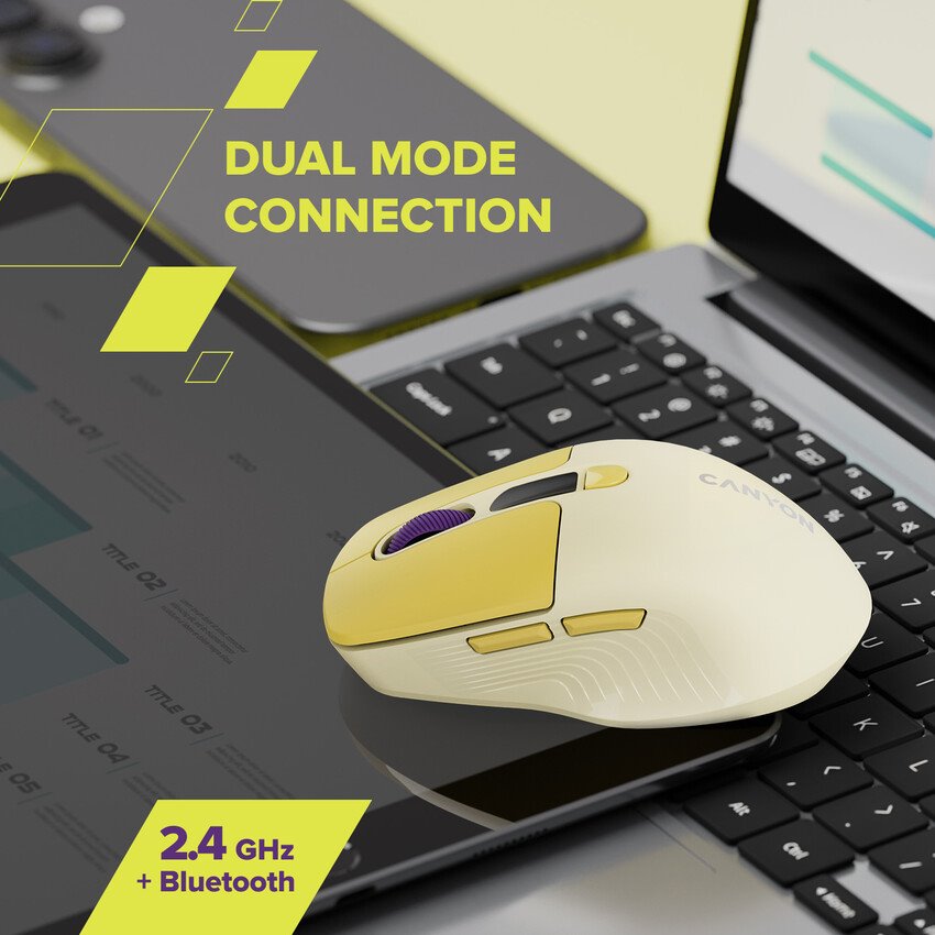 CANYON mouse MW-26 LCD Silent Dual Mode Wireless Yellow