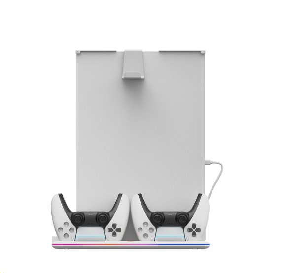 CANYON multifunkční chladící stojan pro PS5, nabíjení 2 PS5 ovladačů, RGB podsvícení, bílý