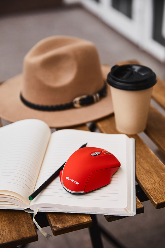 CANYON myš optická bezdrátová MW-21R, nastavitelné rozlišení 800/1200/1600 dpi, 7 tl, USB reciever, červená
