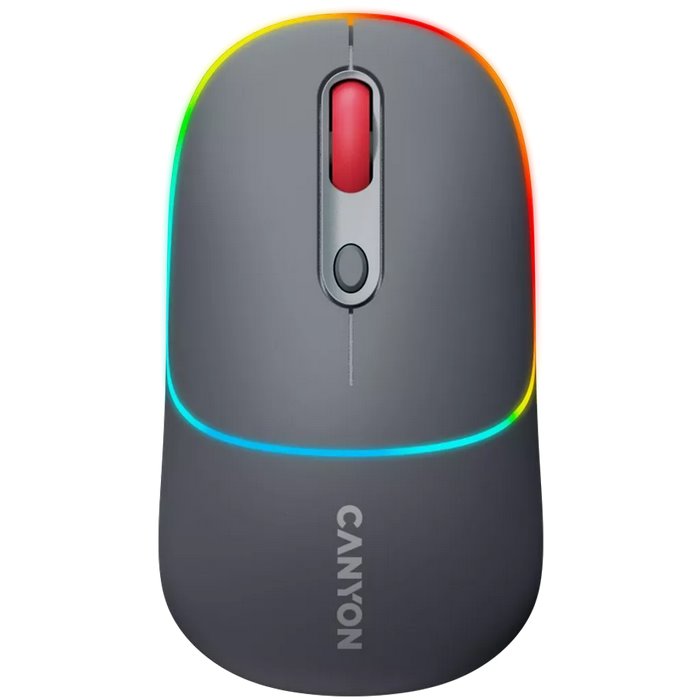 CANYON myš optická bezdrátová MW-22, RGB, 800/1200/1600 dpi, 4 tl, BT+2,4GHz, baterie 650mAh, dark grey