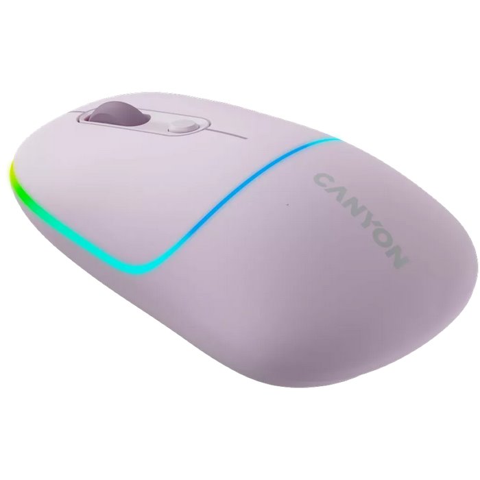 CANYON myš optická bezdrátová MW-22, RGB, 800/1200/1600 dpi, 4 tl, BT+2,4GHz, baterie 650mAh, pearl rose