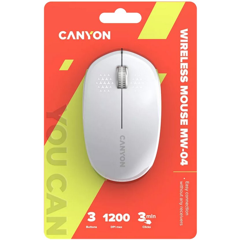 CANYON myš optická bezdrátová MW-4, 1200 dpi,3 tl., Bluetooth, AA baterie, bílá