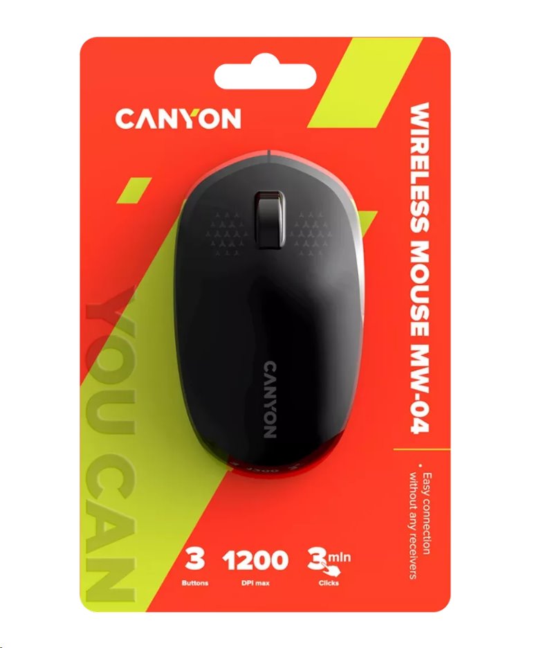 CANYON myš optická bezdrátová MW-4, 1200 dpi,3 tl., Bluetooth, AA baterie, černá