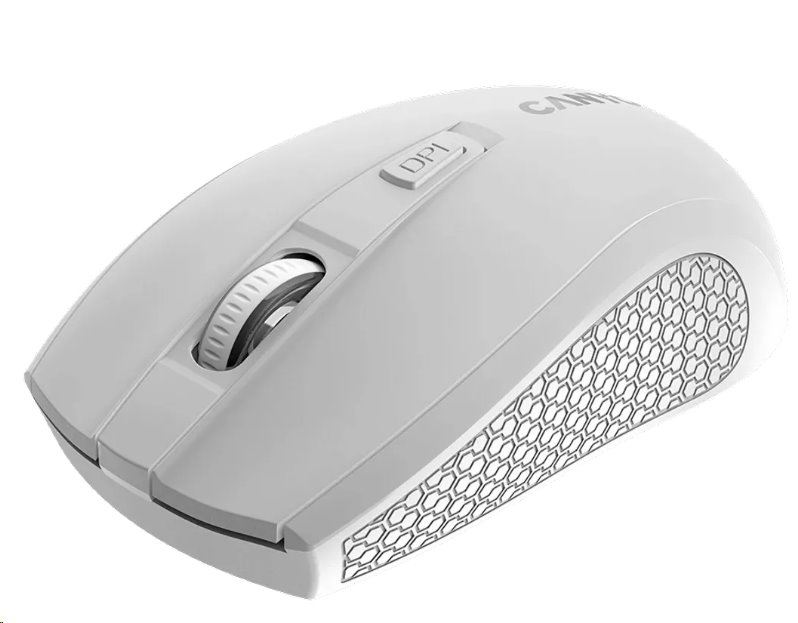 CANYON myš optická bezdrátová MW-7, nastavitelné rozlišení 800/1200/1600 dpi, 4 tl, USB dongle, 1xAA, bílá