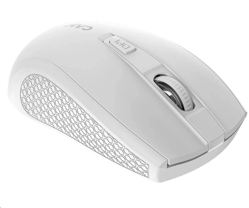 CANYON myš optická bezdrátová MW-7, nastavitelné rozlišení 800/1200/1600 dpi, 4 tl, USB dongle, 1xAA, bílá