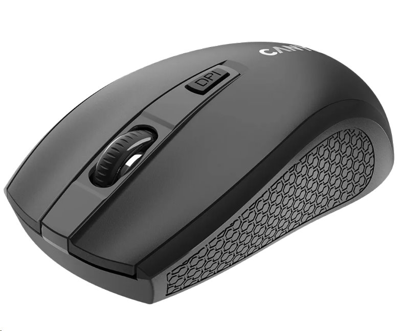 CANYON myš optická bezdrátová MW-7, nastavitelné rozlišení 800/1200/1600 dpi, 4 tl, USB dongle, 1xAA, černá