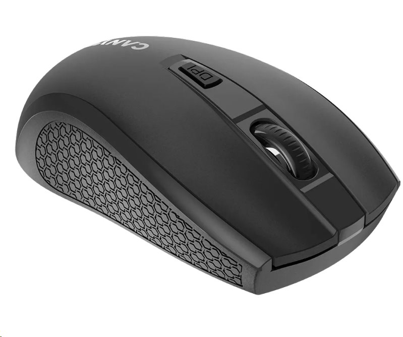 CANYON myš optická bezdrátová MW-7, nastavitelné rozlišení 800/1200/1600 dpi, 4 tl, USB dongle, 1xAA, černá
