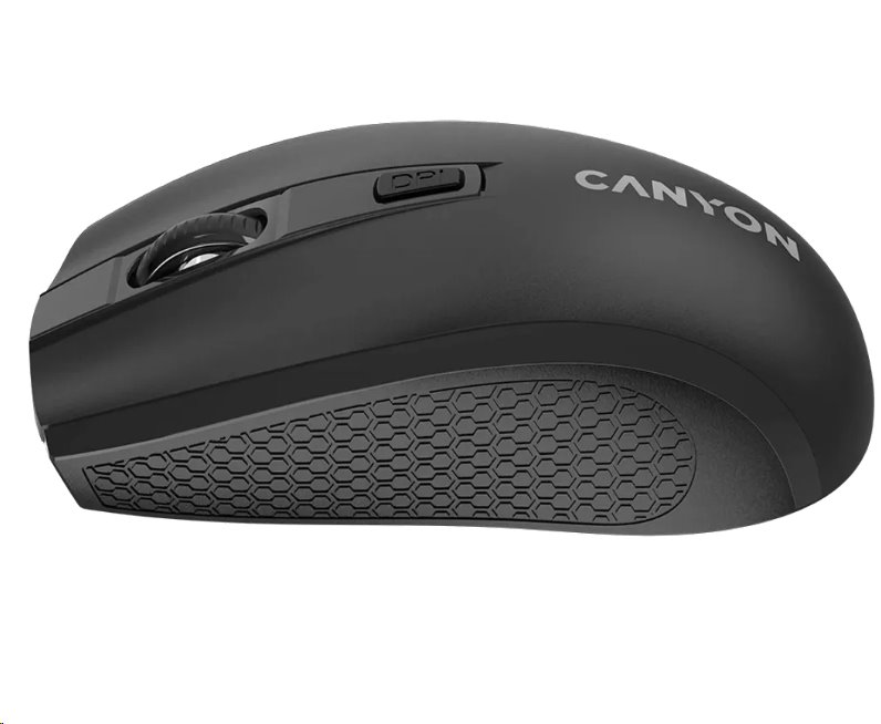 CANYON myš optická bezdrátová MW-7, nastavitelné rozlišení 800/1200/1600 dpi, 4 tl, USB dongle, 1xAA, černá