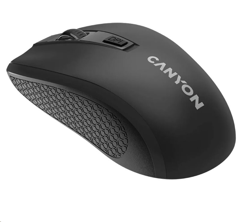 CANYON myš optická bezdrátová MW-7, nastavitelné rozlišení 800/1200/1600 dpi, 4 tl, USB dongle, 1xAA, černá