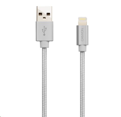 CANYON nabíjecí kabel Lightning MFI-3, opletený, Apple certifikát, délka 1m, tmavě šedý