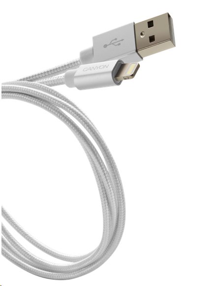 CANYON nabíjecí kabel Lightning MFI-3, opletený, Apple certifikát, délka 1m, tmavě šedý