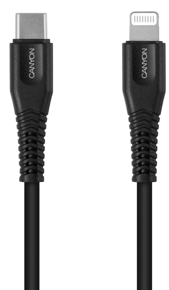 CANYON nabíjecí kabel Lightning MFI-4, USB-C Power delivery 18W, Apple certifikát, délka 1.2m, černá