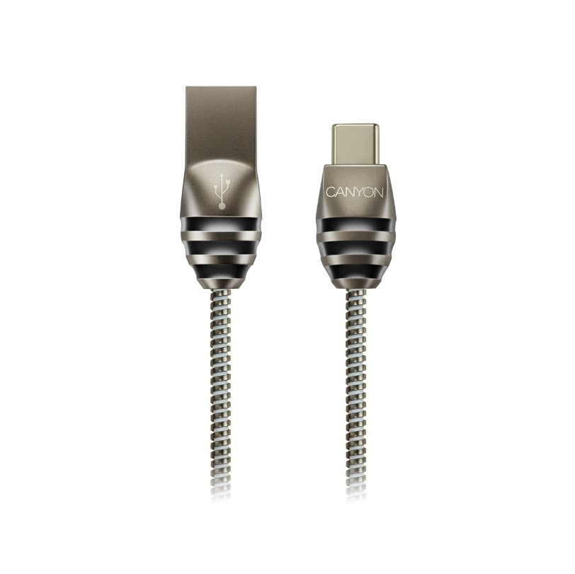 CANYON Nabíjecí kabel USB-C / USB 2.0, 5V/2A, průměr 3,5mm, kovově opletený, 1m, tmavě-šedá
