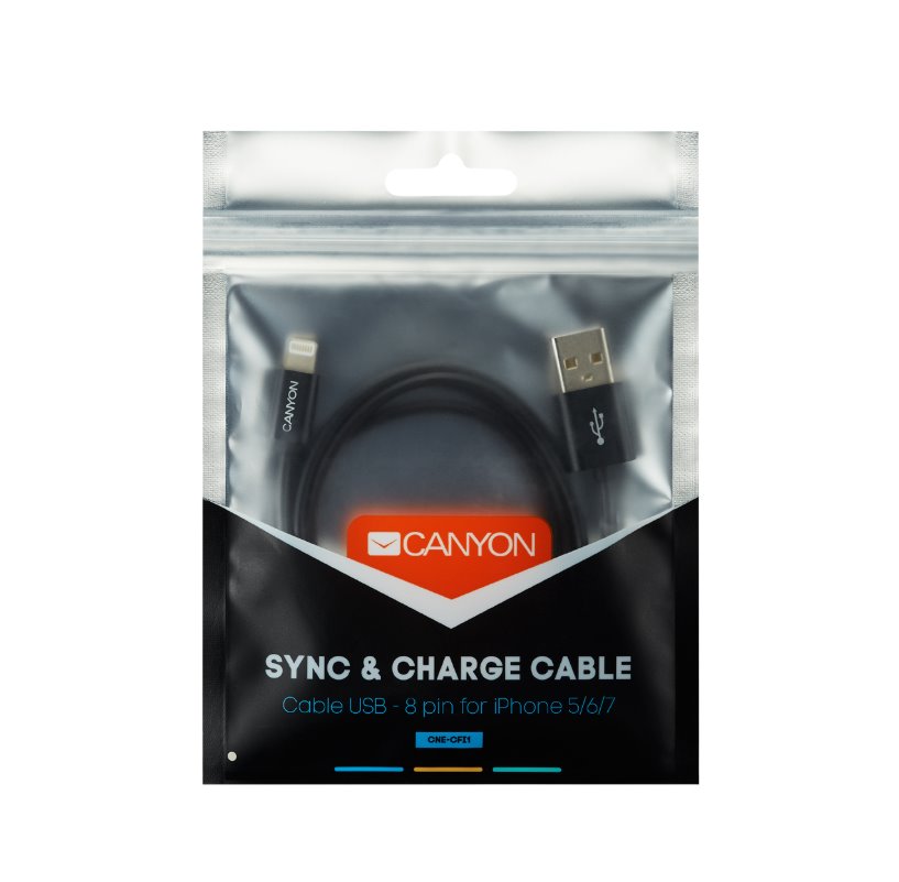 CANYON Nabíjení kabel 8-pin Lightning - USB 2.0, 1m, černá