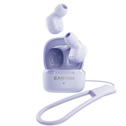 CANYON OnGO 4 Mini TWS BT sluchátka s mikrofonem, BT V5.3 JL 6983D2, pouzdro 180mAh+30mAh až 24h, fialová