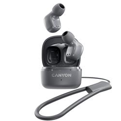 CANYON OnGO 4 Mini TWS BT sluchátka s mikrofonem, BT V5.3 JL 6983D2, pouzdro 180mAh+30mAh až 24h, šedá