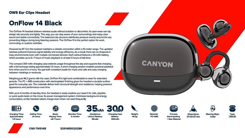 CANYON OWS Ear Clips headset OnFlow 14 Black