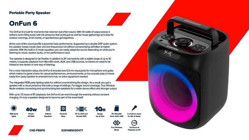 CANYON Party Speaker OnFun 6 RGB Black