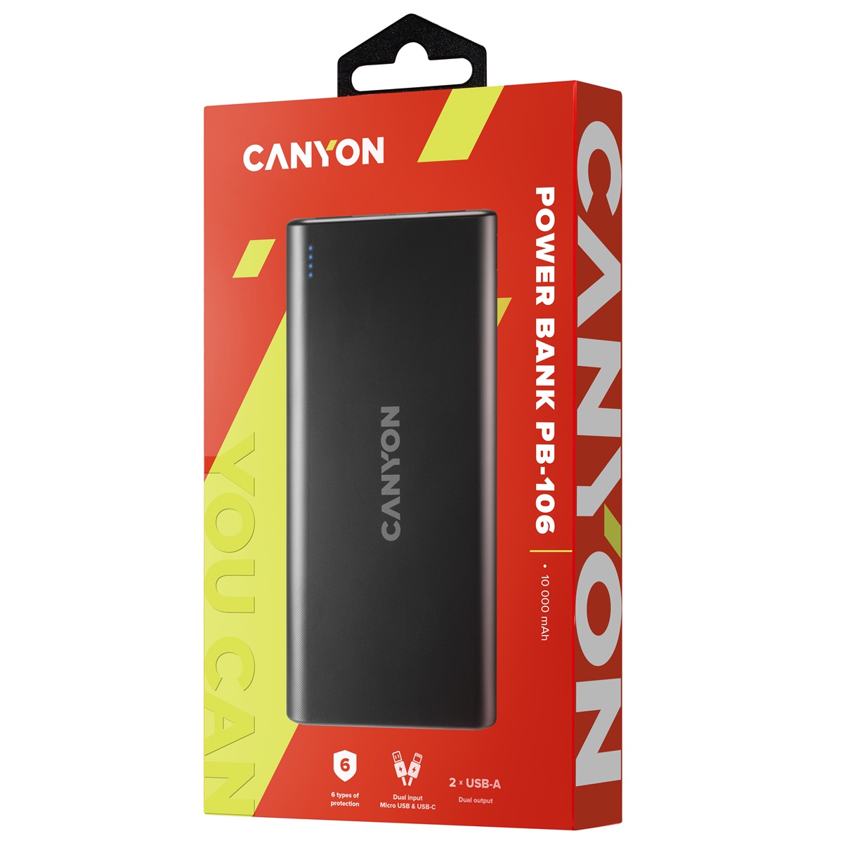 CANYON Power Bank PB-106B,10000mAh Li-poly,černá