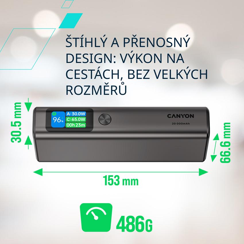 CANYON Power Bank PB-230, 20000mAh PD130W TFT display