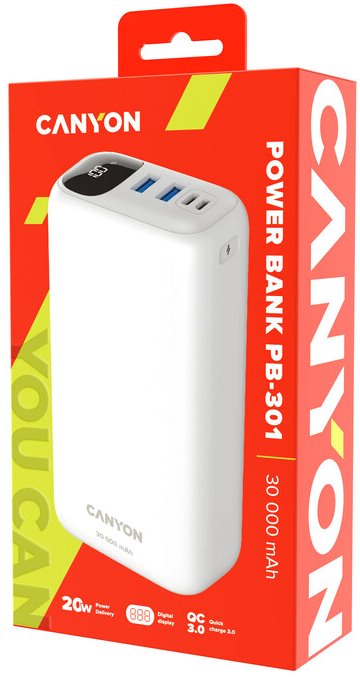 CANYON Power Bank PB-301, 30000mAh, bílá