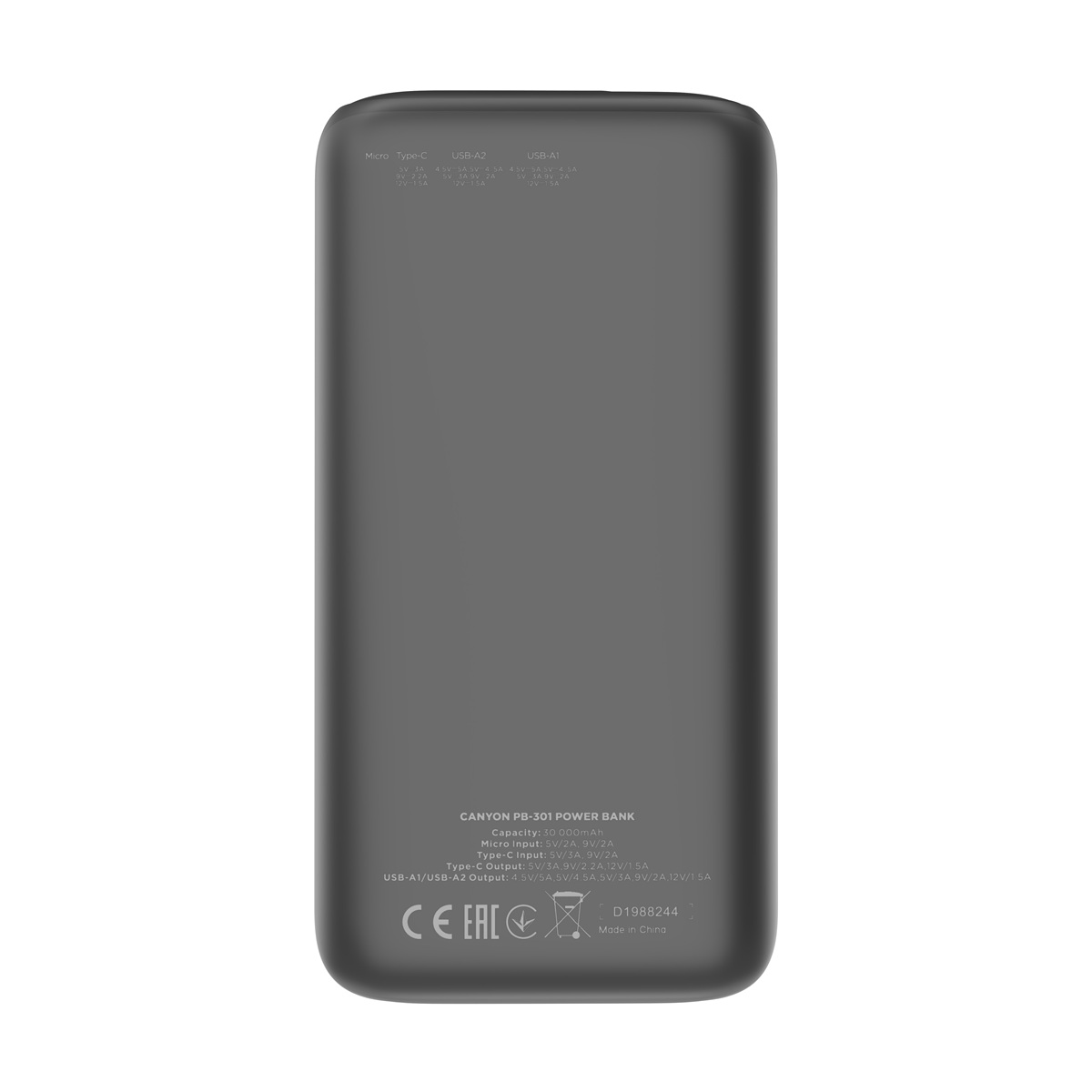 CANYON Power Bank PB-301, 30000mAh, černá