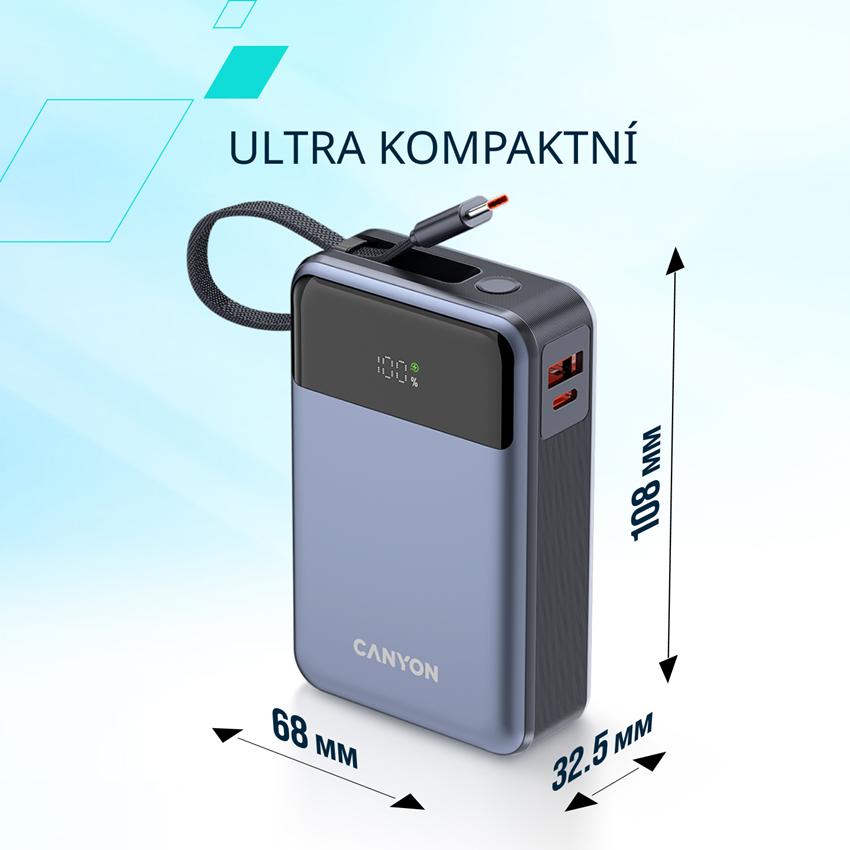 CANYON Power Bank PB-600, 20000mAh PD65W, dark grey