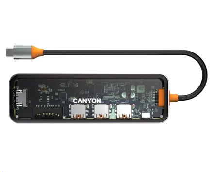 CANYON replikátor portů DS-13 7v1, 1xUSB-C PD 100W, 1xHDMI (4K), 3x USB 3.0, SD/micro čtečka, průhledný