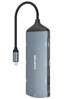 CANYON replikátor portů DS-15 8v1, 1xUSB-C PD 100W, 1xHDMI (4K), VGA, 2xUSB-A 3.0, 1xUSB-A 2.0 RJ45 Gb, 3.5mm jack, SD/m
