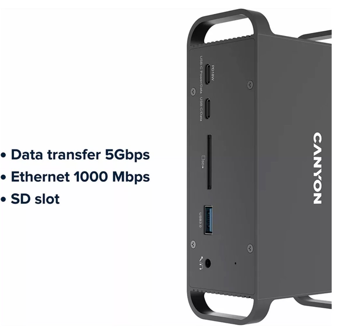 CANYON replikátor portů DS-95 14v1,4xUSB-C PD 18W,2xHDMI (4K@60Hz),2xUSB-A 3.0,2xUSB-A 2.0, RJ45 Gb,card reader,3.5mm