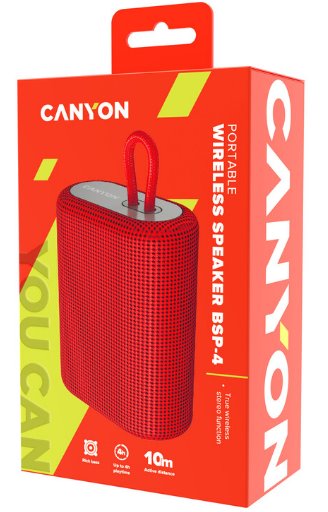 CANYON reproduktor BSP-4, BT V5.0, BLUETRUM AB5365A, 5W, 1200mAh, USB-C, microSD, červená