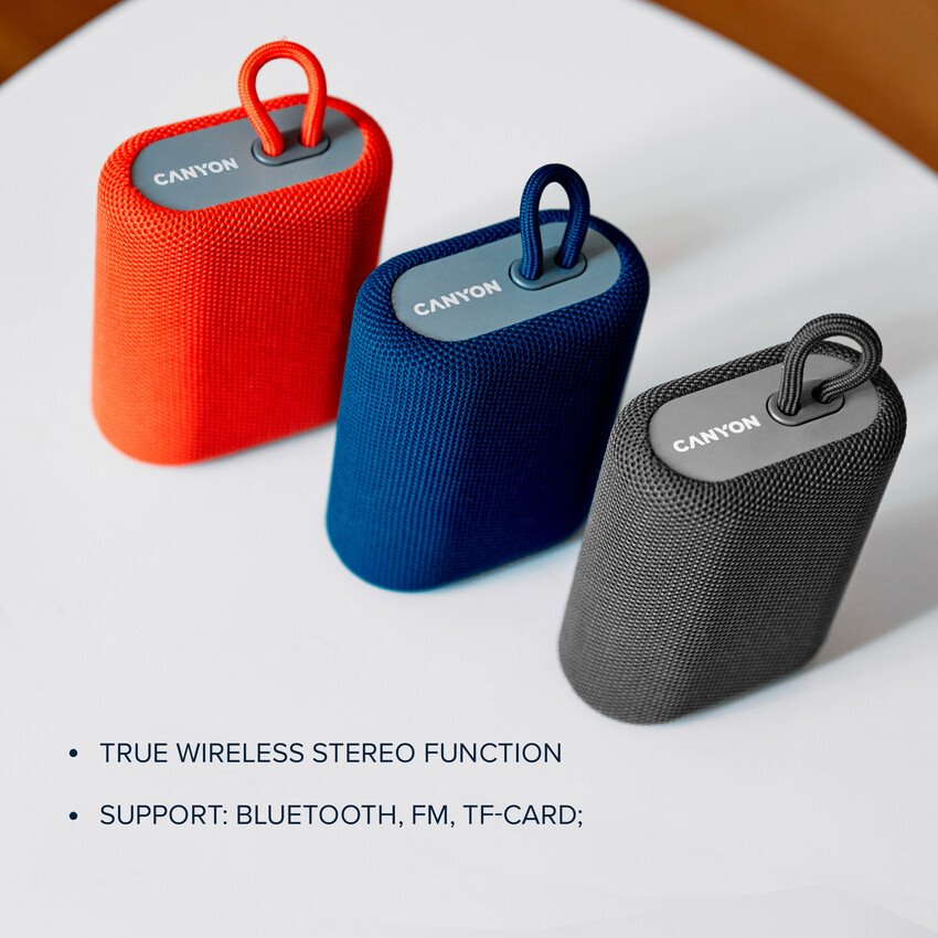 CANYON reproduktor BSP-4, BT V5.0, BLUETRUM AB5365A, 5W, 1200mAh, USB-C, microSD, červená