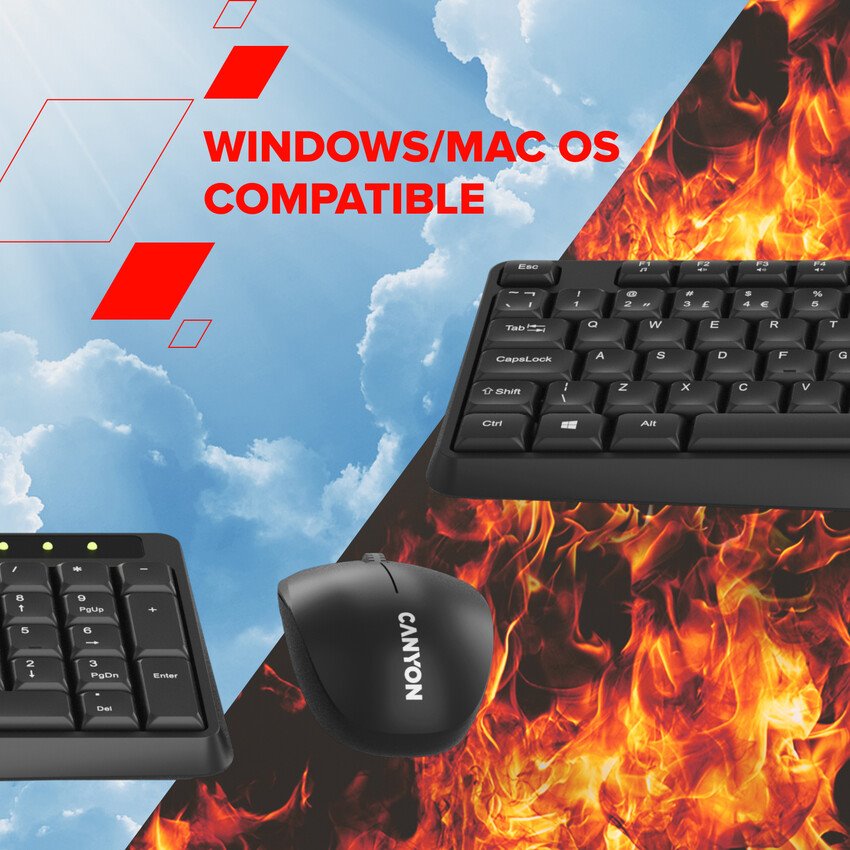 CANYON SET-W01 EN/CS Keyboard+Mouse Wireless Black