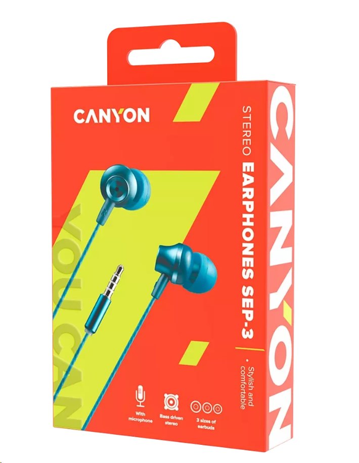 CANYON stereo sluchátka CEP-3 Jazzy s mikrofonem, kovová, 1.2m, modrozelená
