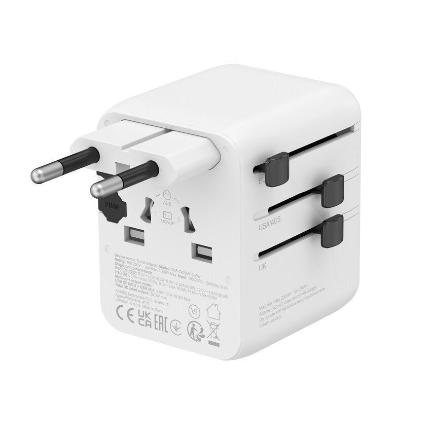 CANYON Travel Adapter OnTour 20 EU/UK/US/AUS 20W White