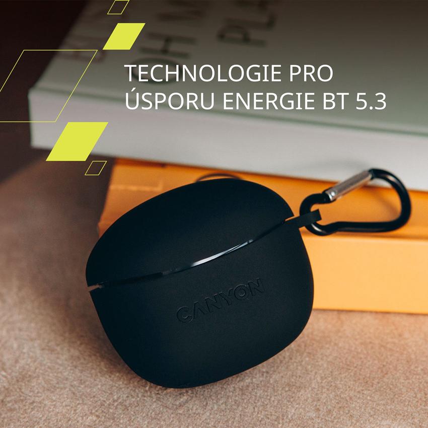 CANYON TWS-5 BT sluchátka s mikrofonem, BT V5.3 JL 6983D4, pouzdro 500mAh+40mAh až 38h, bílá