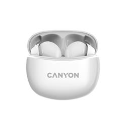 CANYON TWS-5 BT sluchátka s mikrofonem, BT V5.3 JL 6983D4, pouzdro 500mAh+40mAh až 38h, bílá