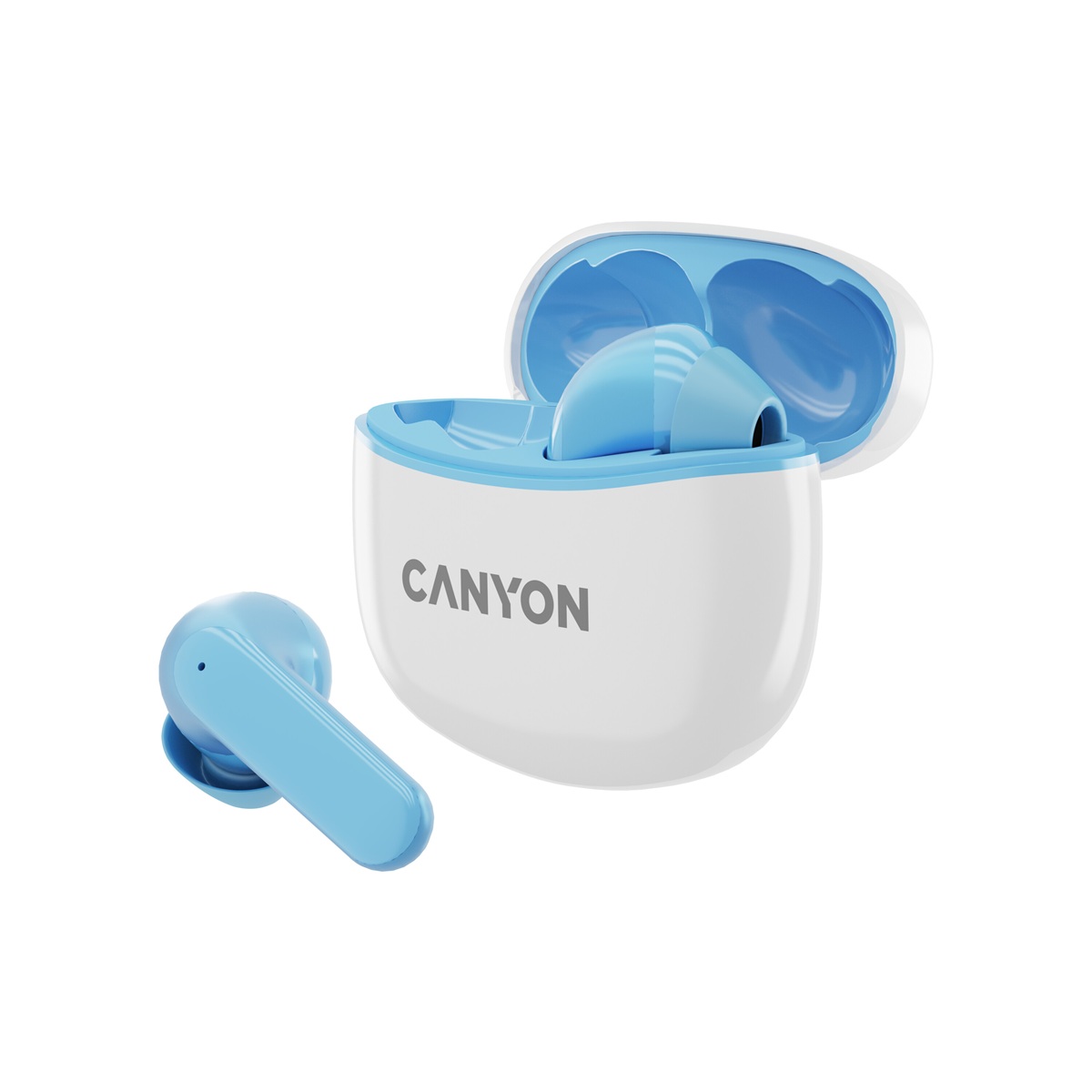 CANYON TWS-5 BT sluchátka s mikrofonem, BT V5.3 JL 6983D4, pouzdro 500mAh+40mAh až 38h, modrá