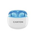 CANYON TWS-5 BT sluchátka s mikrofonem, BT V5.3 JL 6983D4, pouzdro 500mAh+40mAh až 38h, modrá