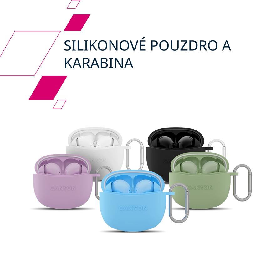 CANYON TWS-5 BT sluchátka s mikrofonem, BT V5.3 JL 6983D4, pouzdro 500mAh+40mAh až 38h, šeříková