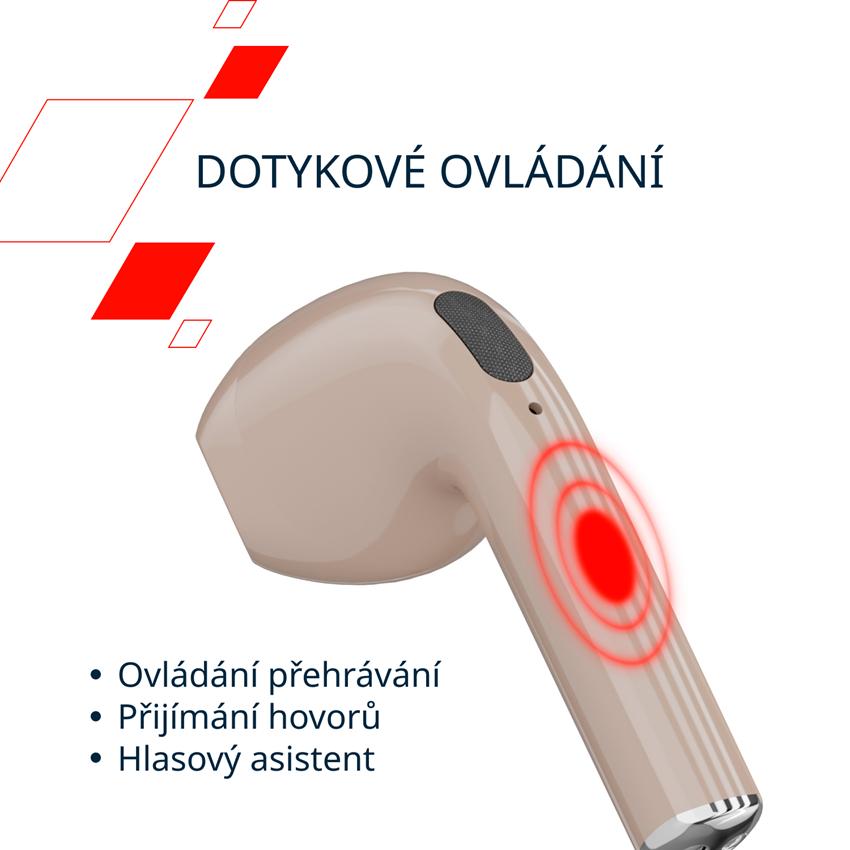 CANYON TWS-6 BT sluchátka s mikrofonem, BT V5.3 JL 6976D4, pouzdro 400mAh+30mAh až 21h, béžová