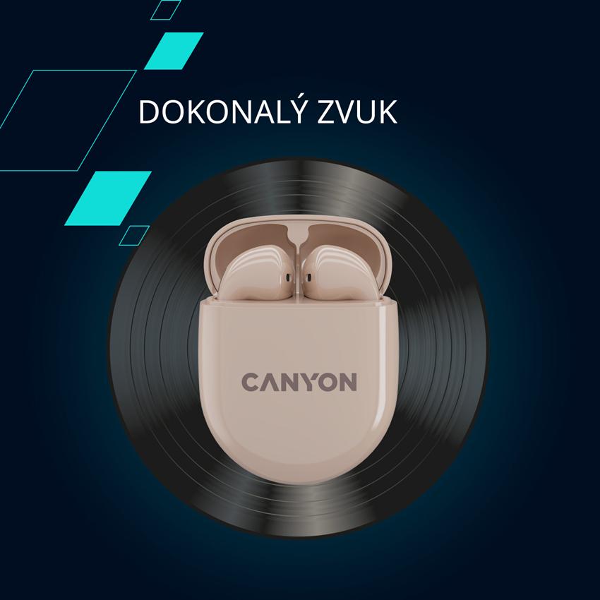 CANYON TWS-6 BT sluchátka s mikrofonem, BT V5.3 JL 6976D4, pouzdro 400mAh+30mAh až 22h, černá