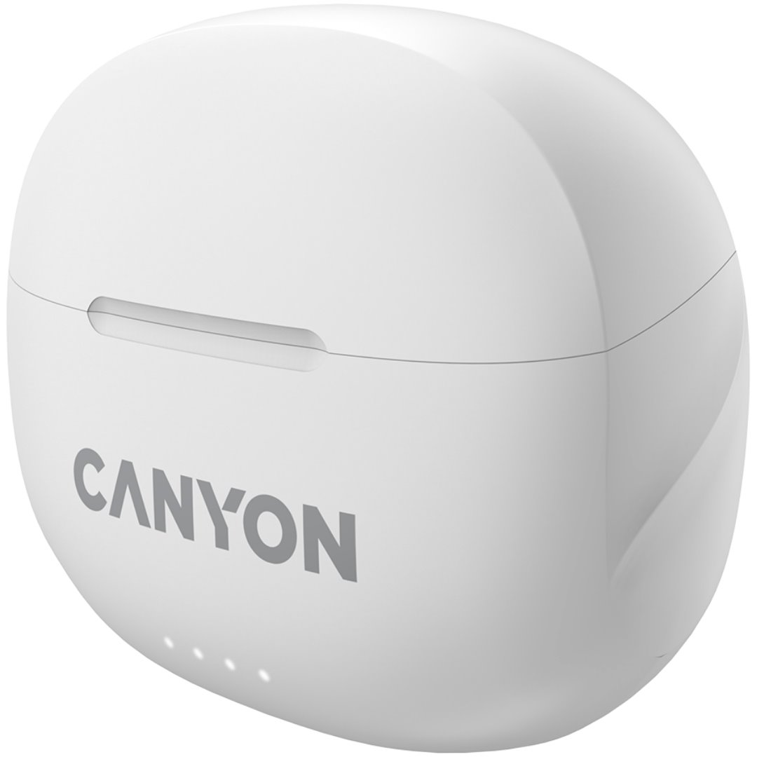 CANYON TWS-8 BT sluchátka s mikrofonem, BT V5.3 JL 6976D4, pouzdro 470mAh+40mAh až 32h, bílá