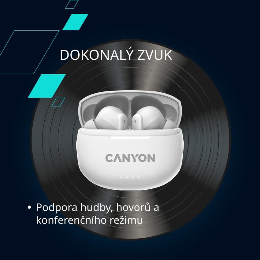 CANYON TWS-8 BT sluchátka s mikrofonem, BT V5.3 JL 6976D4, pouzdro 470mAh+40mAh až 32h, černá