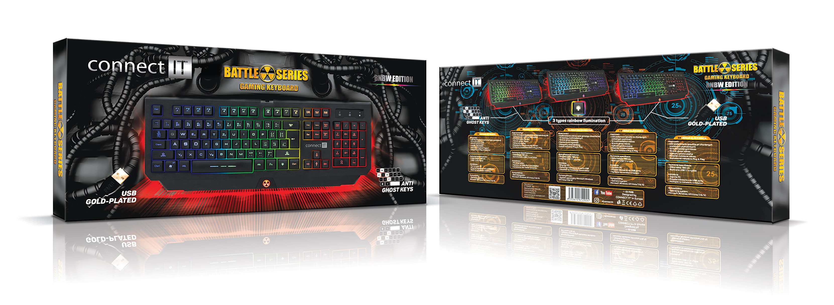 CONNECT IT BATTLE RNBW klávesnice pro hráče, ČERNO-ČERVENÁ