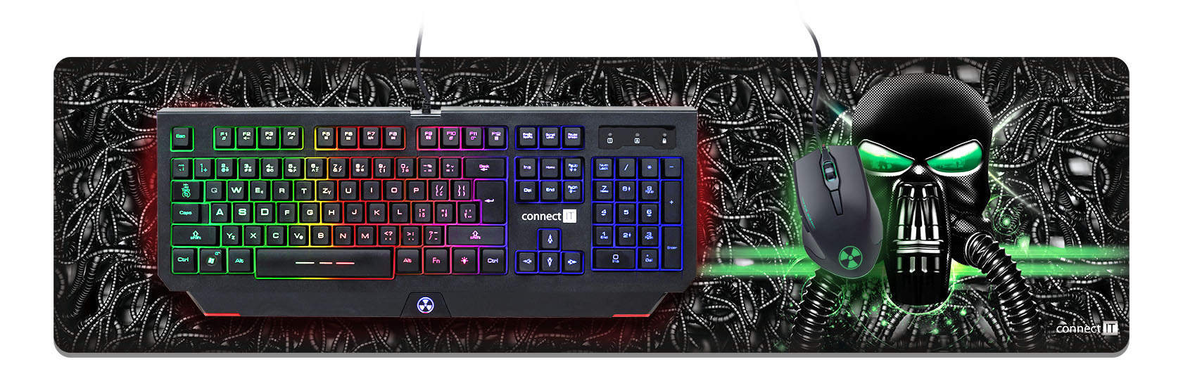 CONNECT IT BATTLE RNBW podložka pod klávesnici a myš, vel. L (886 × 245 mm)