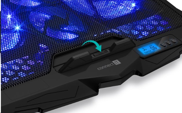 CONNECT IT FrostWind chladicí podložka pod notebook s modrým podsvícením, ČERNÁ